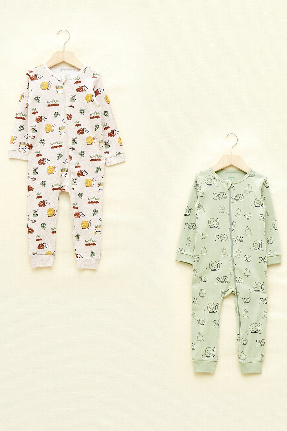 LC WAIKIKI, Set de salopete cu fermoar - 2 piese, Alb prafuit/Verde pal