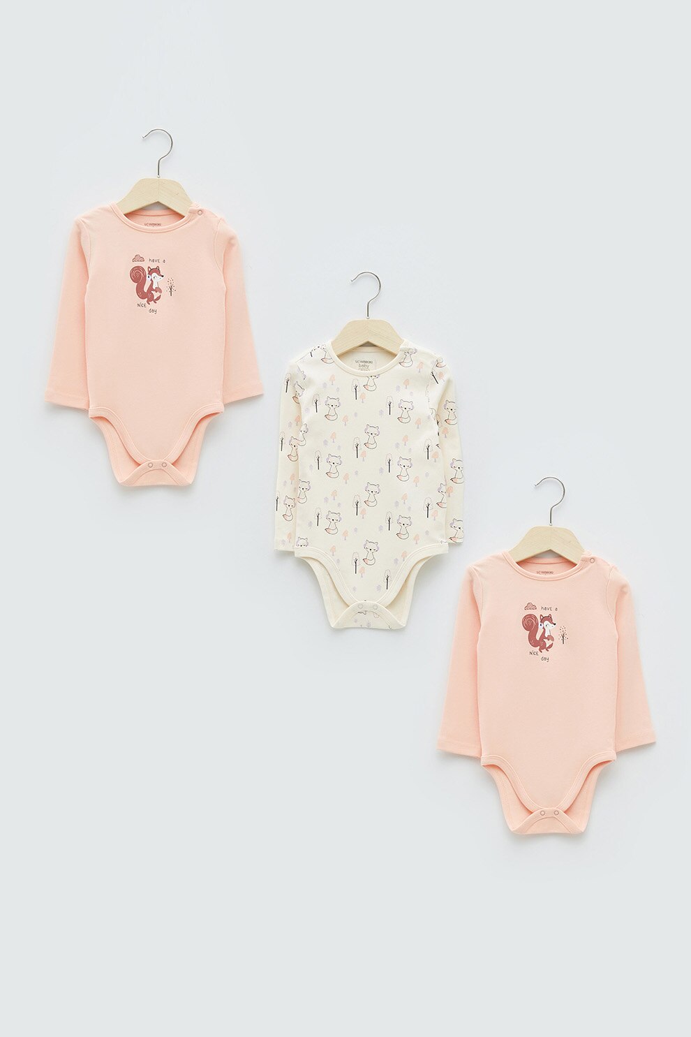 LC WAIKIKI, Set de body-uri cu maneci lungi - 3 piese, roz piersica, alb prafuit
