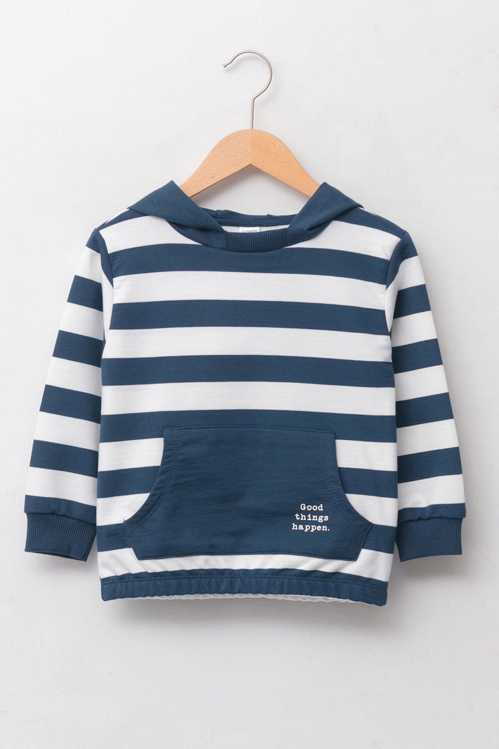 LC WAIKIKI, Hanorac cu model in dungi si buzunar kangaroo, Bleumarin/Alb