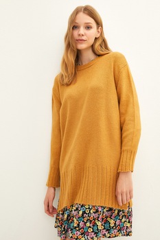 LC WAIKIKI, Pulover cu slituri laterale si decolteu la baza gatului, Galben mustar LC WAIKIKI, Pulover cu slituri laterale si decolteu la baza gatului, Galben mustar