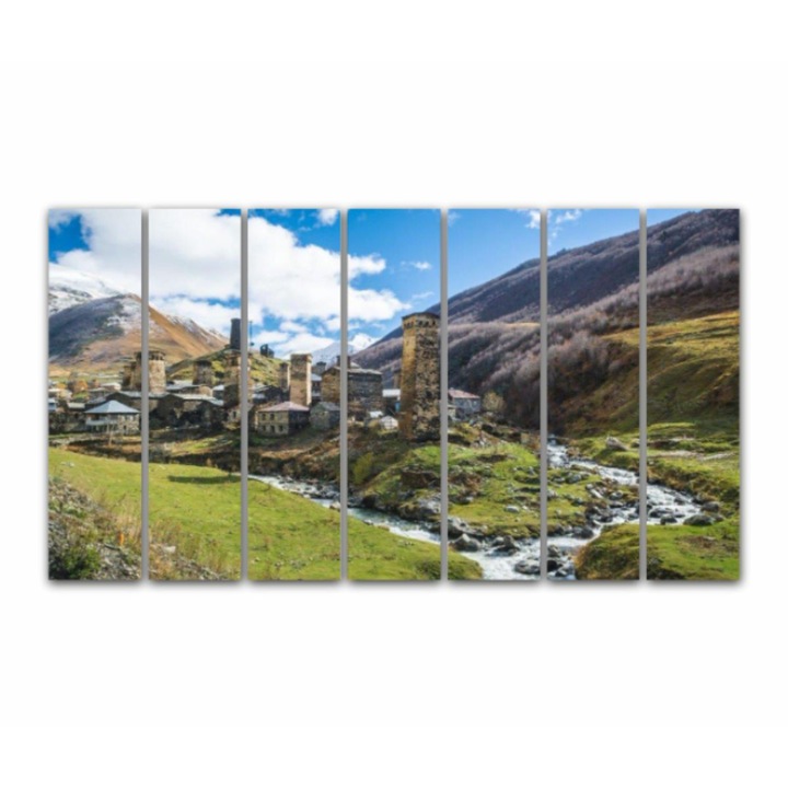 7 db-os Multicanvas festmény készlet, Ushguli, Svaneti, Georgia 450, UV nyomat PREMIUM COTTON vászonra (400 g/m2) és fa keretre feszítve (Profil 2X3,6cm), 175x100 cm