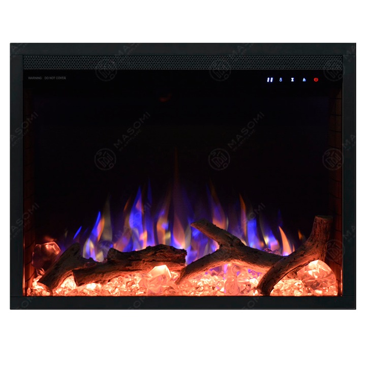 Semineu electric, Masomi, Bliss-26' 1600 W, Negru, 66*51*19 cm, Iluminare LED, Telecomanda, 3 culori ale flacarii, 10 culori - palpairea bustenilor, Imitatie de caramida, Luminozitate reglabila