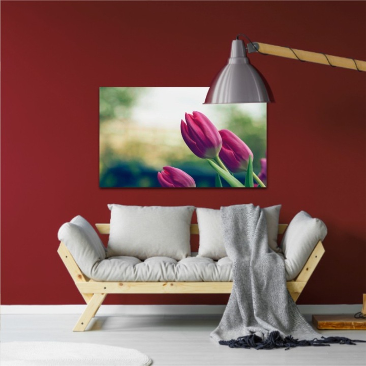 Vászonfestmény, 1 db, Rózsaszín tulipán 507, UV nyomat PREMIUM COTTON vászonra (400 g/m2) és fa keretre feszítve (Profil 2X3,6cm), 80x50 cm