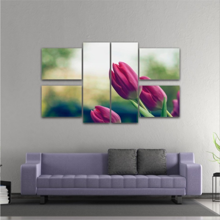 6 db-os Multicanvas festmény készlet, Rózsaszín tulipán 507, UV Nyomtatás PREMIUM PAMUT vászonra (400 g/m2) és fa keretre feszítve (Profil 2X3,6cm), 150x90 cm
