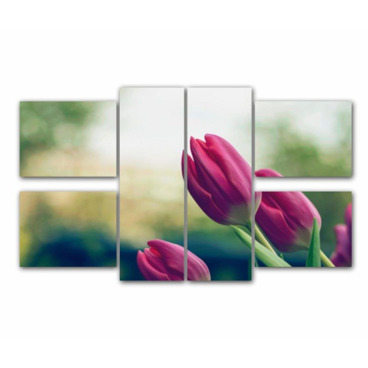 6 db-os Multicanvas festmény készlet, Rózsaszín tulipán 507, UV Nyomtatás PREMIUM PAMUT vászonra (400 g/m2) és fa keretre feszítve (Profil 2X3,6cm), 150x90 cm