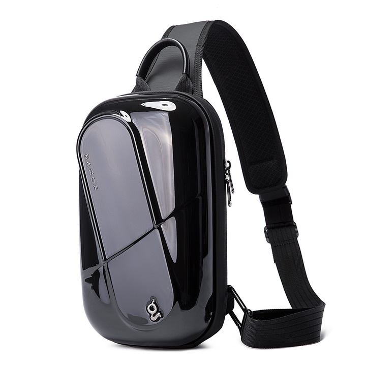 Geanta crossbody/de umar casual, unisex, cu carcasa rigida, Bange, 28x7x17 cm, Neagra