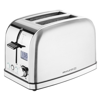 Prajitor de paine Philco PHTA 4010, 950 W, 2 felii, 7 nivele rumenire, display, inox Prajitor de paine Philco PHTA 4010, 950 W, 2 felii, 7 nivele rumenire, display, inox