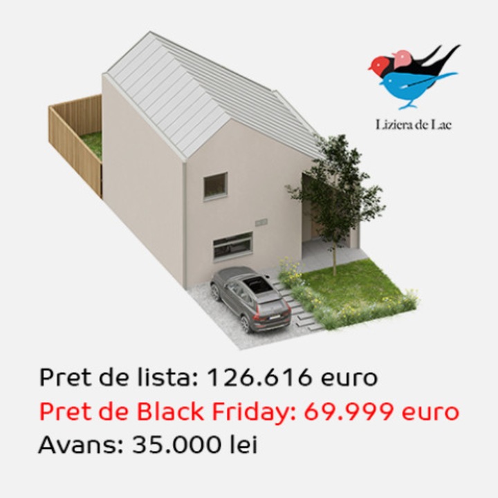 Avans casa Cuib 1, Liziera de Lac, finalizare 30.09.2022,15 minute metrou Anghel Saligni, S-E Bucuresti, Frumusani, P+1, 3 camere dec, 1 baie, 1 gr.sanitar, finisata, supr. utila casa 81.5 mp, supr. teren 86 mp, utilitati complete, nemobilata (69.999 EUR)