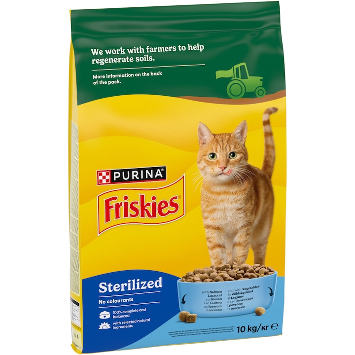 Hrana uscata pentru pisici Friskies Sterilised, Somon & Legume, 10 Kg