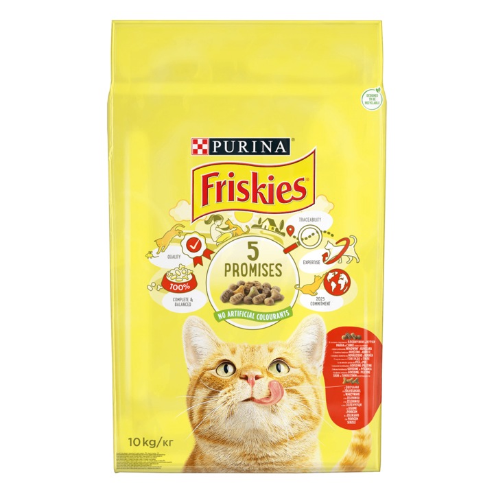 Hrana uscata pentru pisici Friskies Adult, Carne & Legume, 10 Kg