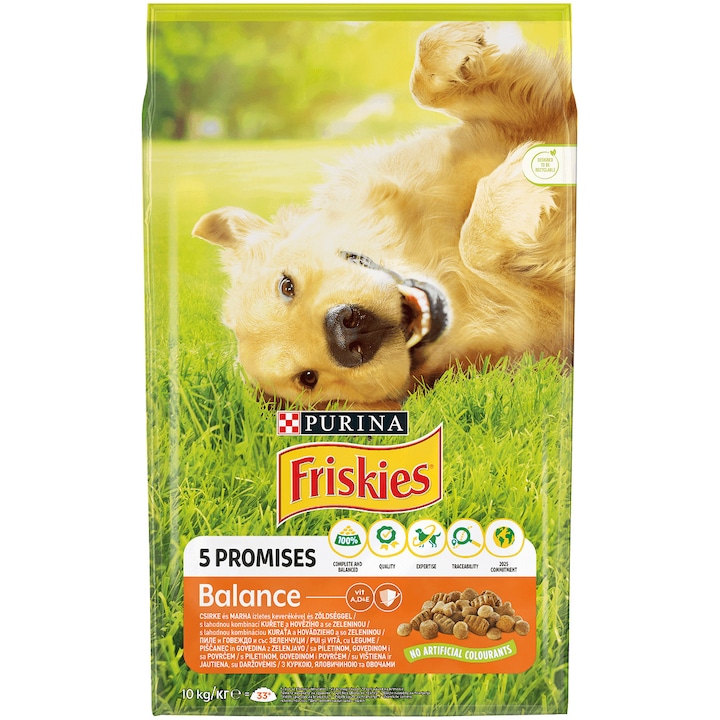 Hrana uscata pentru caini Friskies Balance, Pui & Legume, 10 Kg