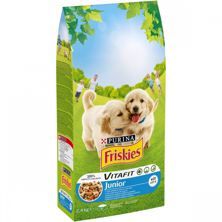 Суха храна за кучета FRISKIES JUNIOR, Пиле & Мляко & Зеленчуци, 2.4 кг