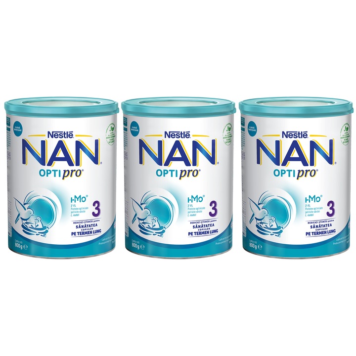 Pachet lapte praf Nestle NAN 3 Optipro, 3x800 g, 1-2 ani