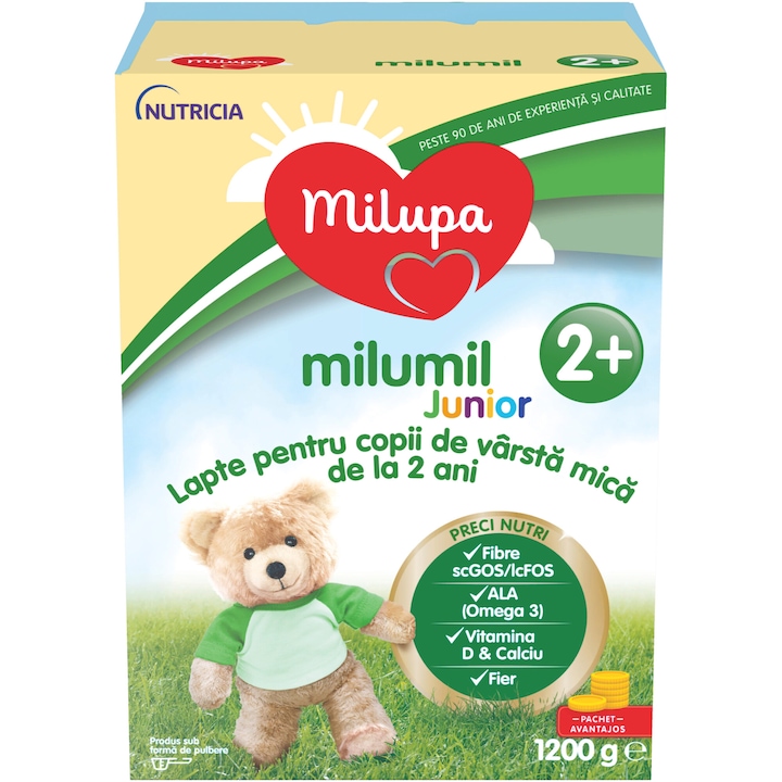 Lapte de crestere Milupa Milumil Junior 2+, 1200 g, de la 2 ani