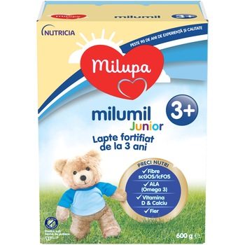 Lapte de crestere Milupa Milumil Junior 3+, 600 g, de la 3 ani Lapte de crestere Milupa Milumil Junior 3+, 600 g, de la 3 ani