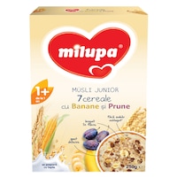 Cereale cu lapte Milupa 7 cereale cu banane si prune, 250 g, de la 1 an