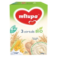 Cereale cu lapte Milupa Bio 3 cereale, 250 g, de la 6 luni