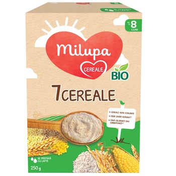 Cereale Milupa Bio 7 Cereale, 250 g, de la 8 luni Cereale Milupa Bio 7 Cereale, 250 g, de la 8 luni
