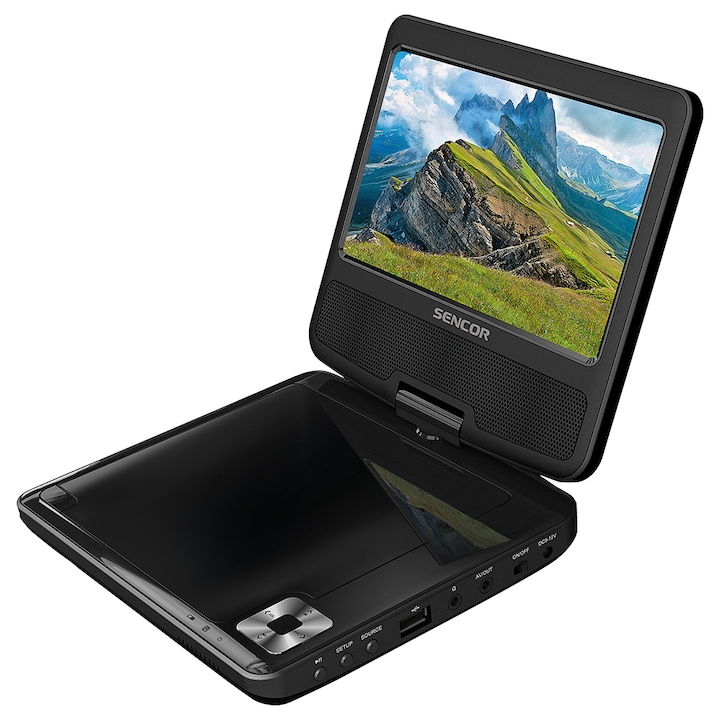 DVD player portabil, Sencor, Display LCD, USB, Negru/Argintiu