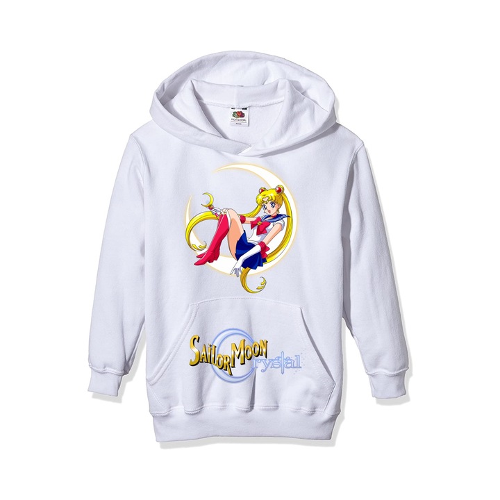Hanorac personalizat dama cu sailor moon, Bumbac, Alb, S