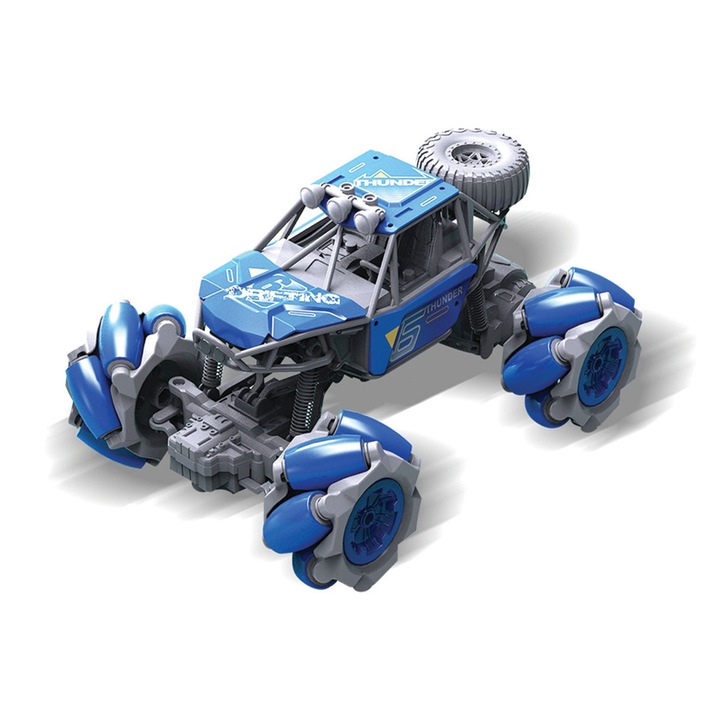 Masina cu telecomanda, Chippo, ABS, Cobo Thunder Drift Jeep, controlat prin radio, 1:20, Drift and Roll in Place, 32 cm, Albastru/Gri
