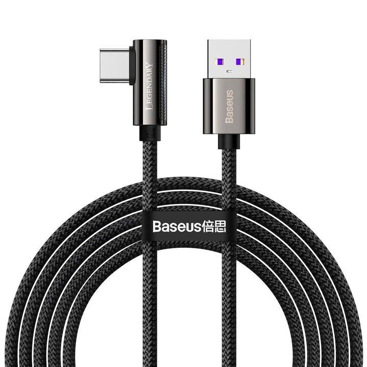 USB-A - USB-C кабел за зареждане Baseus Legend Elbow, 66W, 2m, черен CATCS-C01