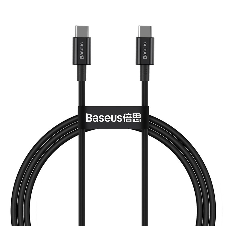 Töltő- és adatátviteli kábel Type-C-C Type-C teljesítmény 100W, szilikon, 1m hosszú, C461, fekete