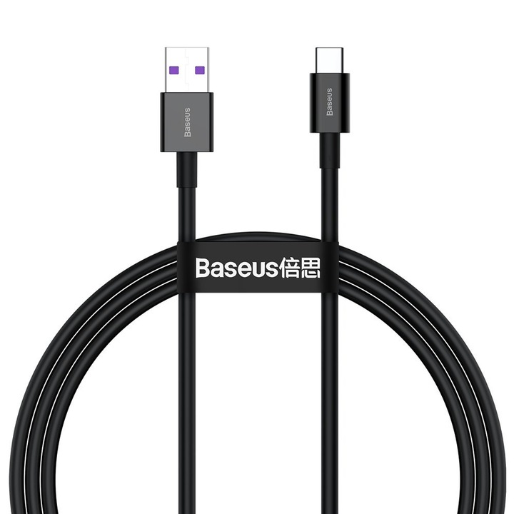 Кабел за захранване и пренос на данни Baseus, Superior, Бързо зареждане, USB към USB Type-C 66W 1m, Черен