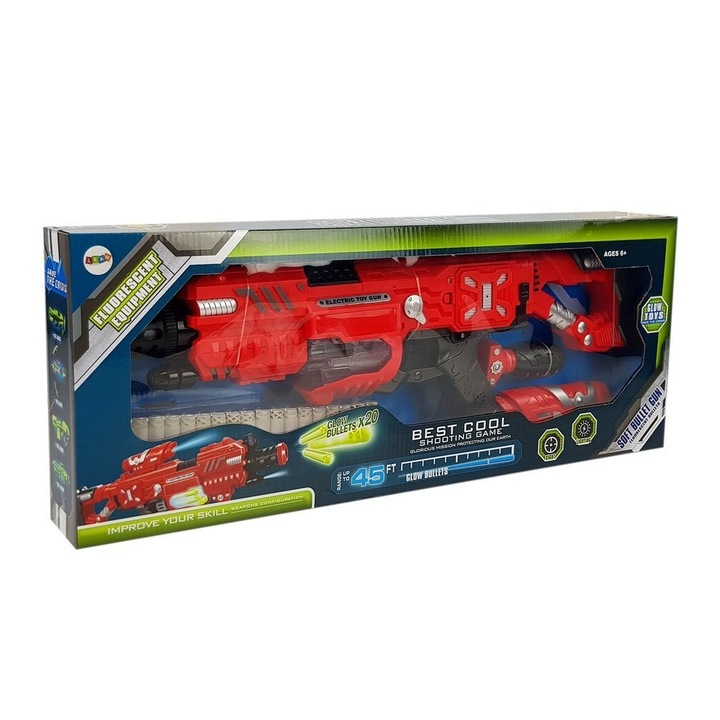 Пистолет с дунапренови куршуми, LEANToys, Луминисцентен, Обсег 45 м, Възраст 6+, 5903802458459