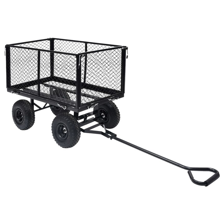 Градинска ръчна количка vidaXL, черна, 350 кг, 86 x 46,5 x 97 см, PU гумени колела, стоманена конструкция