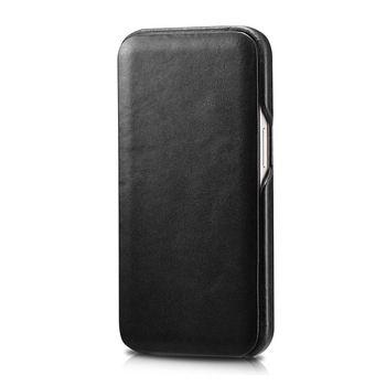 Husa pentru iPhone 13 Pro Max, iCarer, din piele naturala, tip carte, cu clapeta curbata, Negru Husa pentru iPhone 13 Pro Max, iCarer, din piele naturala, tip carte, cu clapeta curbata, Negru