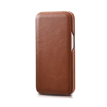 Husa pentru iPhone 13, iCarer, din piele naturala, tip carte, cu clapeta curbata, Maro coniac Husa pentru iPhone 13, iCarer, din piele naturala, tip carte, cu clapeta curbata, Maro coniac