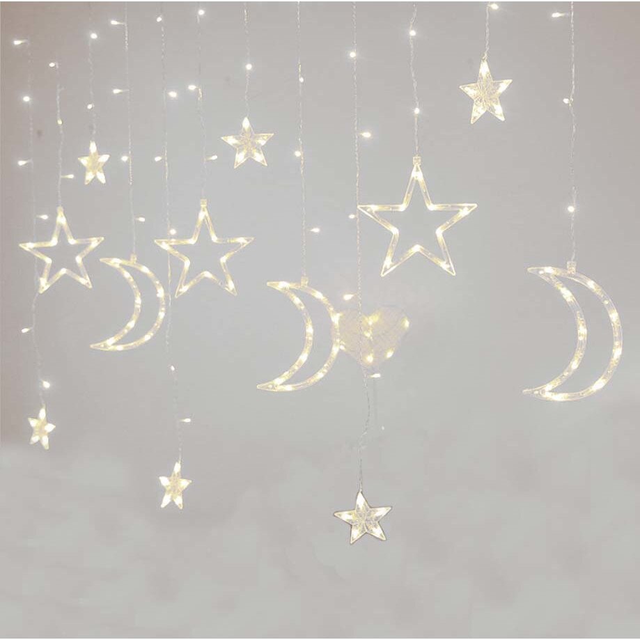 Lumini De Craciun, Luna si lumina Stele Cortina LED 3.5 m-Alb Cald