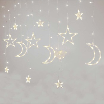 Lumini De Craciun, Luna si lumina Stele Cortina LED 3.5 m-Alb Cald Lumini De Craciun, Luna si lumina Stele Cortina LED 3.5 m-Alb Cald