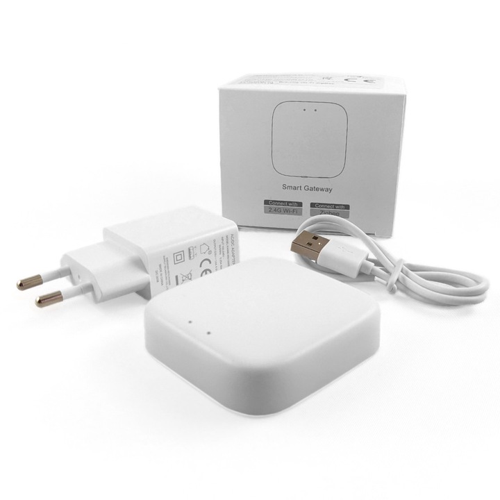 Gateway Hub Inteligent Smart Home, Unitate Centrala Wi-Fi la ZigBee 3.0, pentru Automatizare si Control, Compatibil cu Tuya si Smart Life, Conecteaza 45 Dispozitive, Retea Mesh, Alb