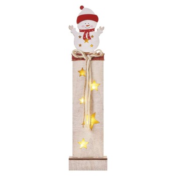 Decoratiune Craciun, Om de zapada, Alb, Lemn, 46cm, 2xAA 1.5V, Emos, 7 LED 0.4W, Lumina Calda Decoratiune Craciun, Om de zapada, Alb, Lemn, 46cm, 2xAA 1.5V, Emos, 7 LED 0.4W, Lumina Calda