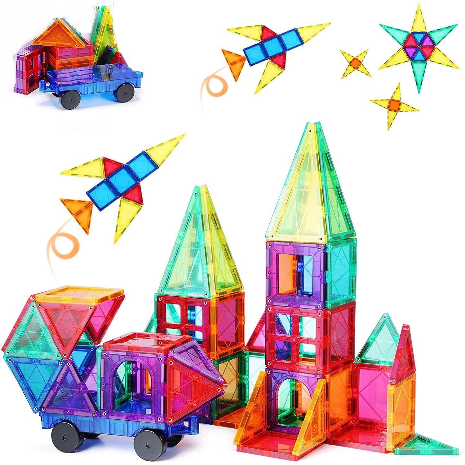 Set de Constructie Toy Box, Magnetic Tiles 3D, jucarii educationale STEM, Elemente Magnetice, diferite variante de asamblare, Cadou baieti si fete, 70 Piese, Multicolor, 3 ani +