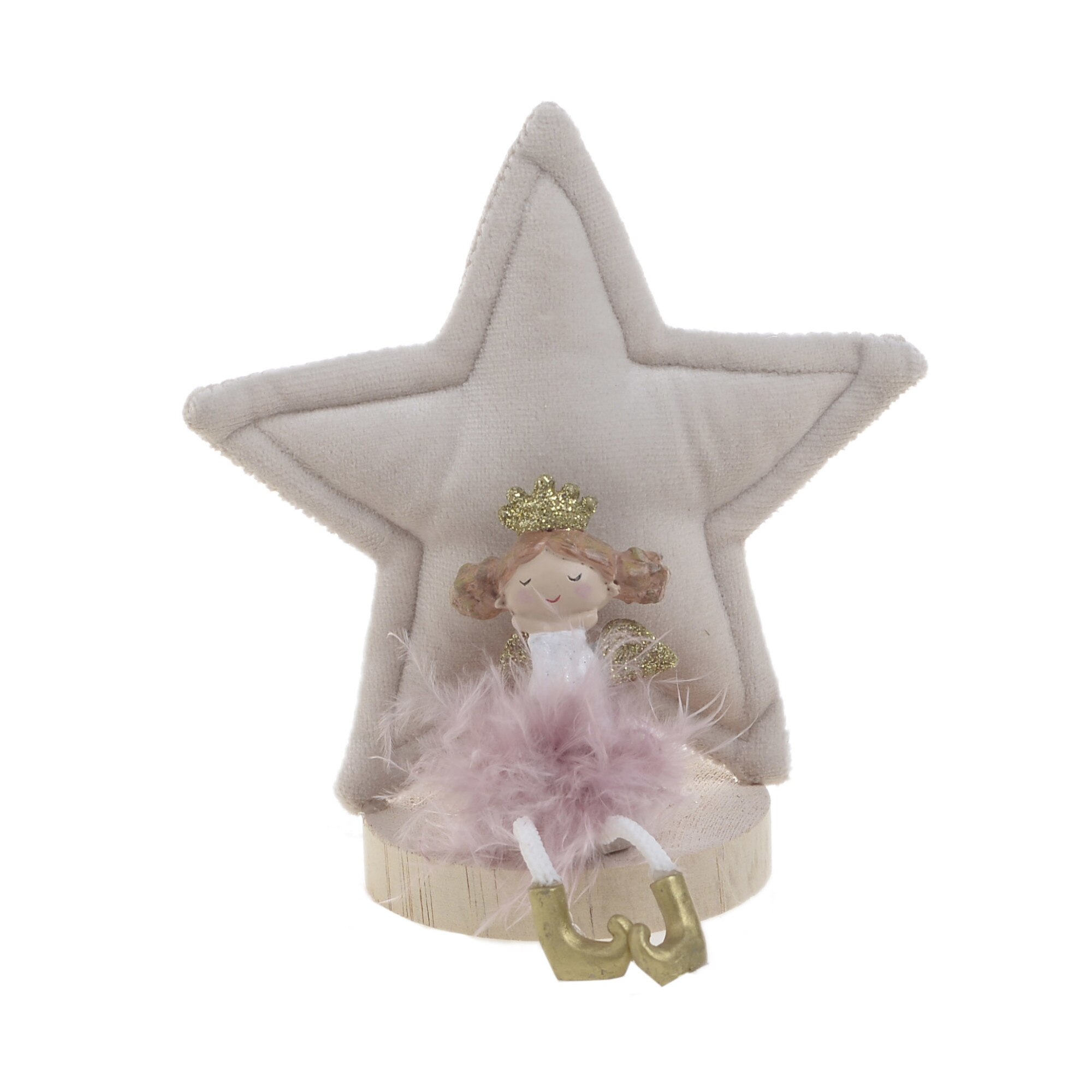 Ornament brad din textil roz model Stea 13x7x14 cm