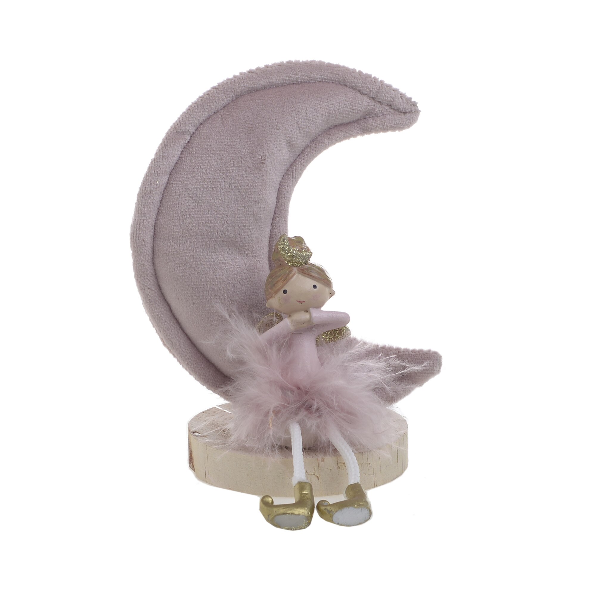 Ornament brad din textil roz model Luna 10x7x13 cm