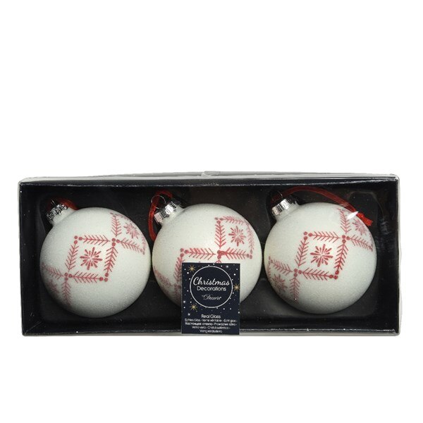 Set 3 globuri - Glass Glitter - Red-White, Alb, Sticla