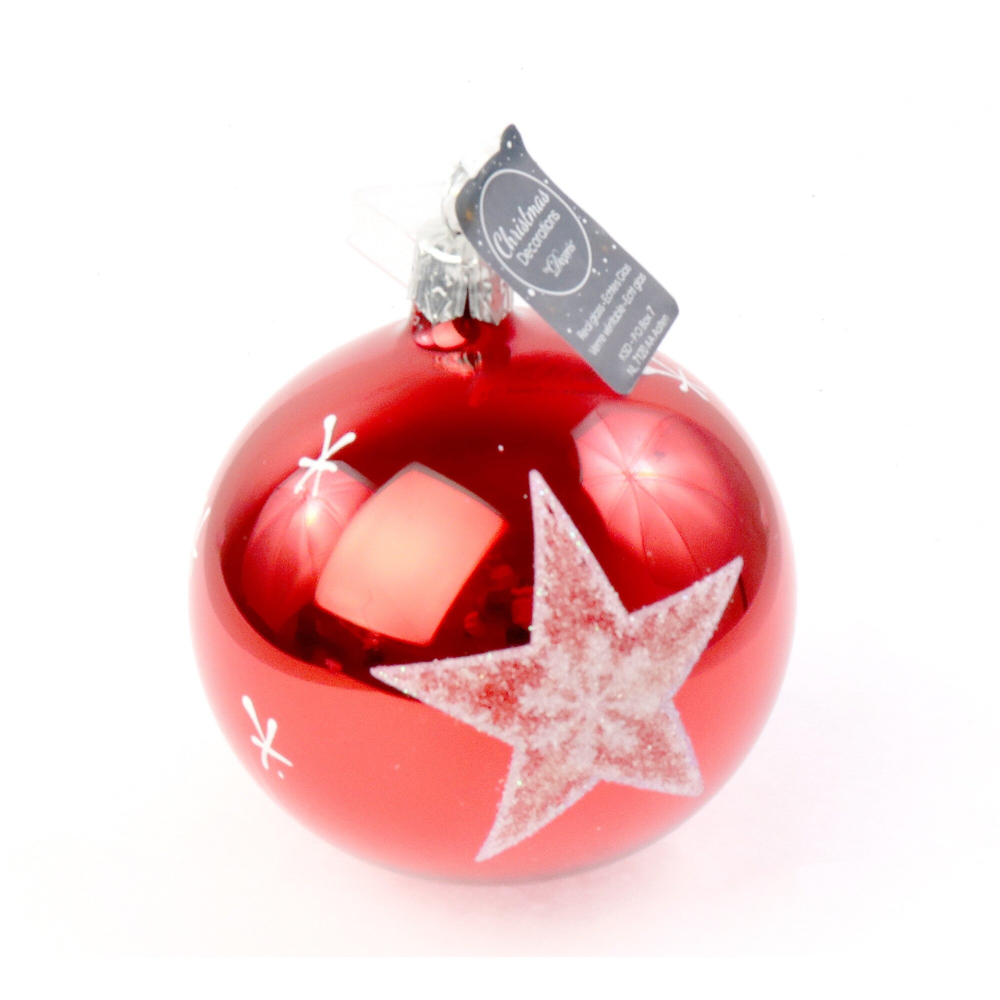Glob de Craciun - Decoris Star Red Bauble, 8cm, Rosu, Sticla