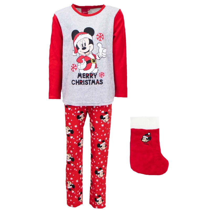 Pijama Mickey, 75% bumbac, cu ciorap de Craciun eMAG.ro