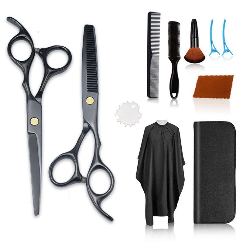 Set de foarfece de tuns, BOMSTOM™, otel inoxidabil, 11 piese, Negru