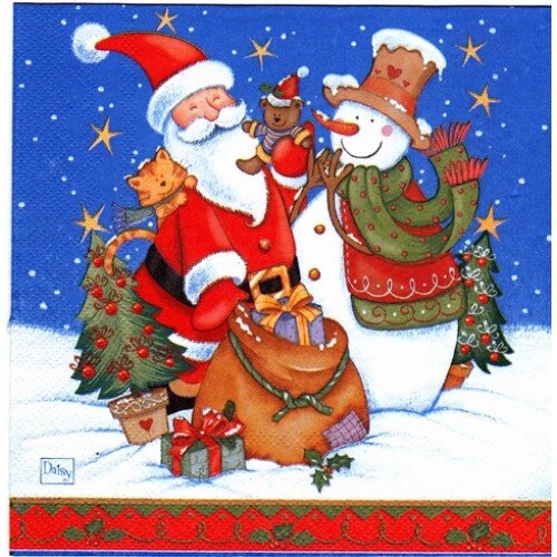 Pachet Servetele de Craciun de Masa 20 buc Mosu si Omul de Zapada