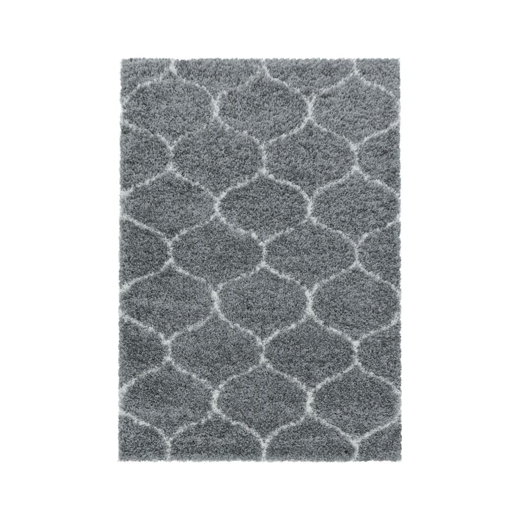 Covor modern cu fir lung Shaggy Salsa 3201, 280x370 cm, polipropilena 100% ,gramaj , 2200g/mp, inaltime fir 3 cm , model mozaic, culoare gri