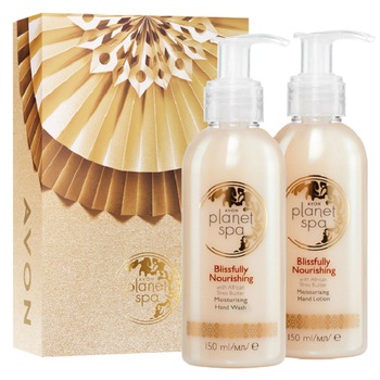 Set Planet SPA Blissfully Nourishing, Avon, 300 ml - Crema de curatare si lotiune pentru maini cu unt de Shea African Set Planet SPA Blissfully Nourishing, Avon, 300 ml - Crema de curatare si lotiune pentru maini cu unt de Shea African