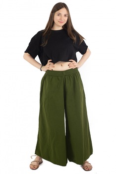 Pantaloni Ucca Culottes cu banda elastica, Verde inchis, marimea S/M Pantaloni Ucca Culottes cu banda elastica, Verde inchis, marimea S/M