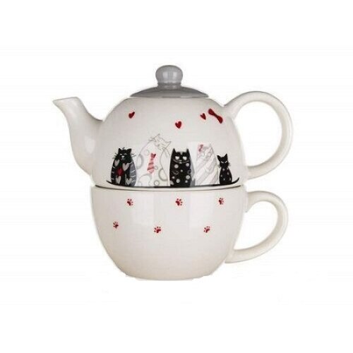 Set ceainic cu ceasca ceramica 360-330 ml Multicolor Banquet Cats