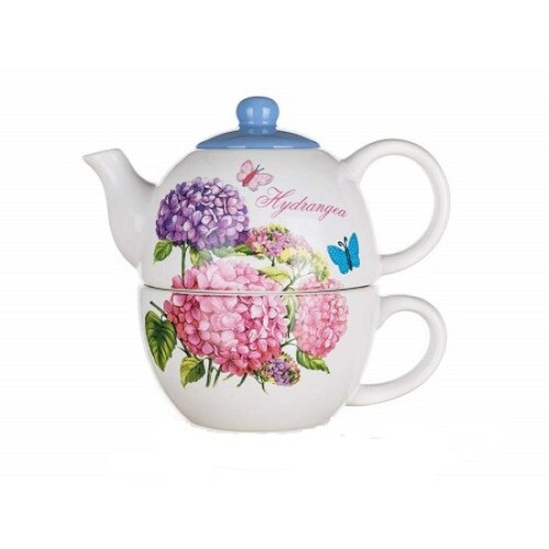 Set ceainic cu ceasca ceramica 360-330 ml Multicolor Banquet Hydrangea