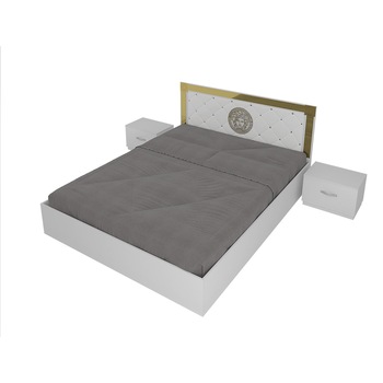 Set Pat Versus cu 2 noptiere,160x200cm, Alb, saltea ortopedica inclusa Set Pat Versus cu 2 noptiere,160x200cm, Alb, saltea ortopedica inclusa